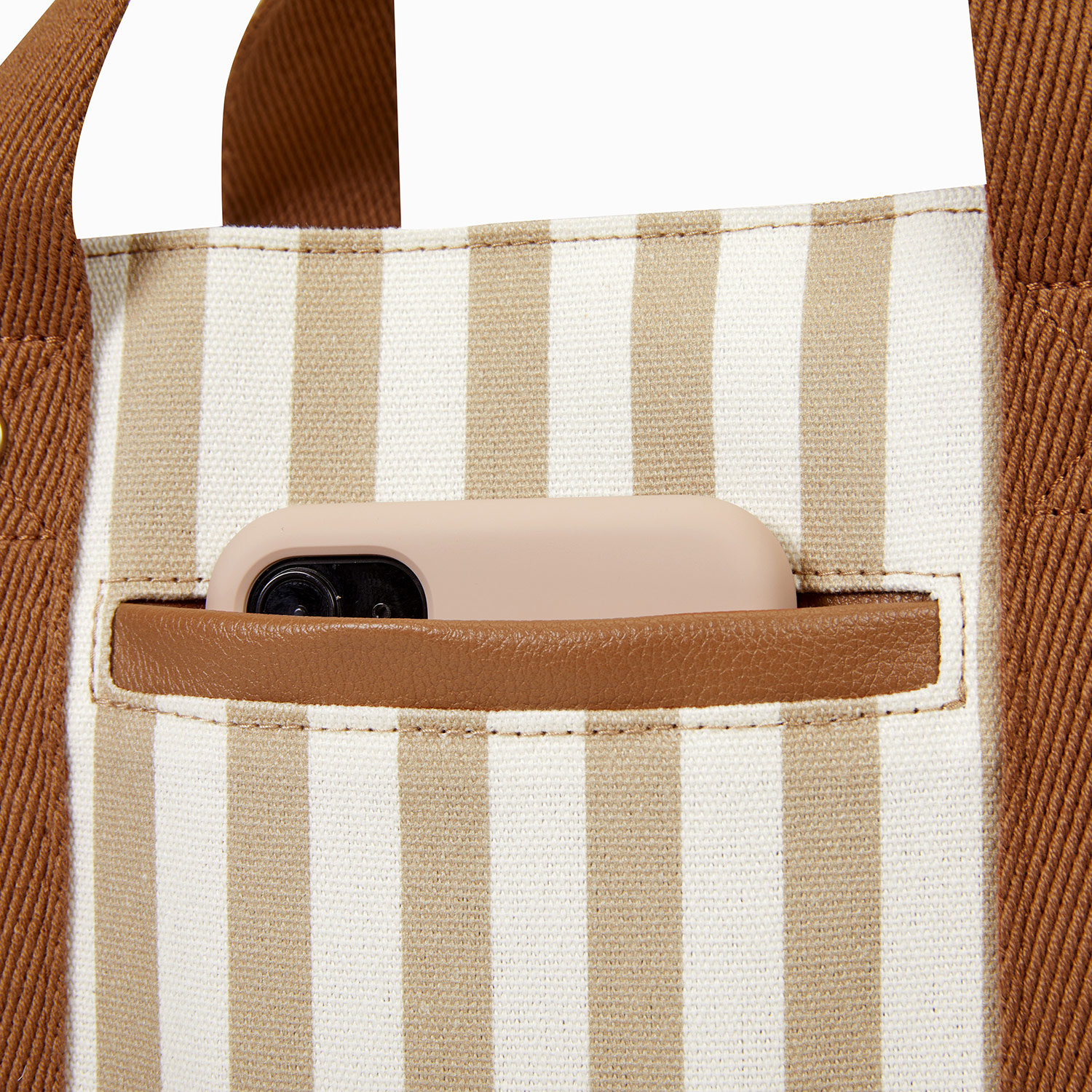 Warm Sand Stripe Canvas Small Square Tote Thirty One Gifts