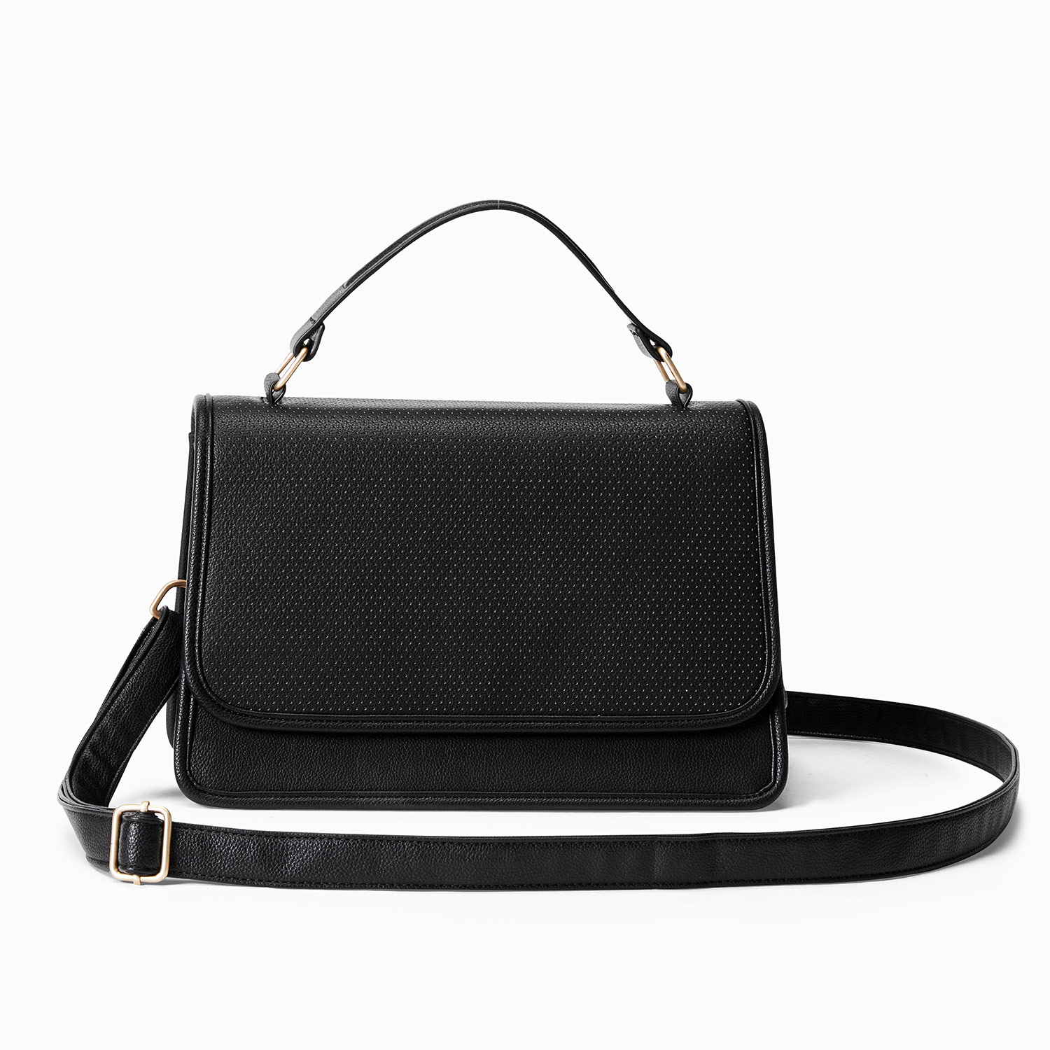 Black Perforated Faux Leather - Top-Handle Crossbody - Thirty-One