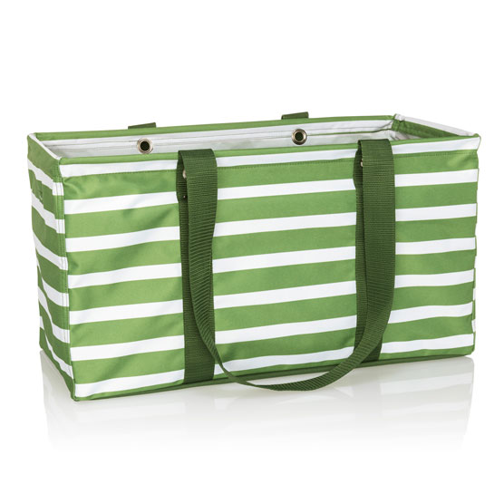 Thirty-One Large Utility Tote - Green Cabana Stripe