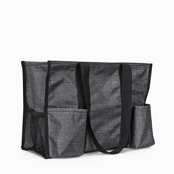 Charcoal Crosshatch Zip Top Organizing Utility Tote Thirty One