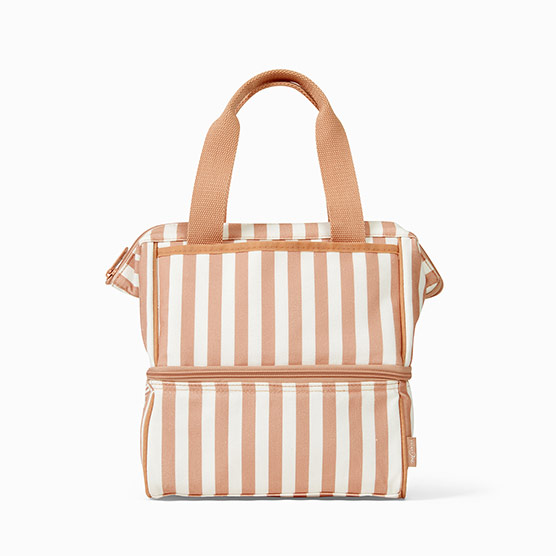 Dual Compartment Lunch Bag - Coral Peach Stripe