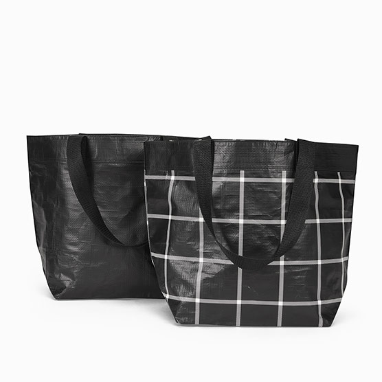 Reusable Grocery Bags - Black Windowpane Plaid